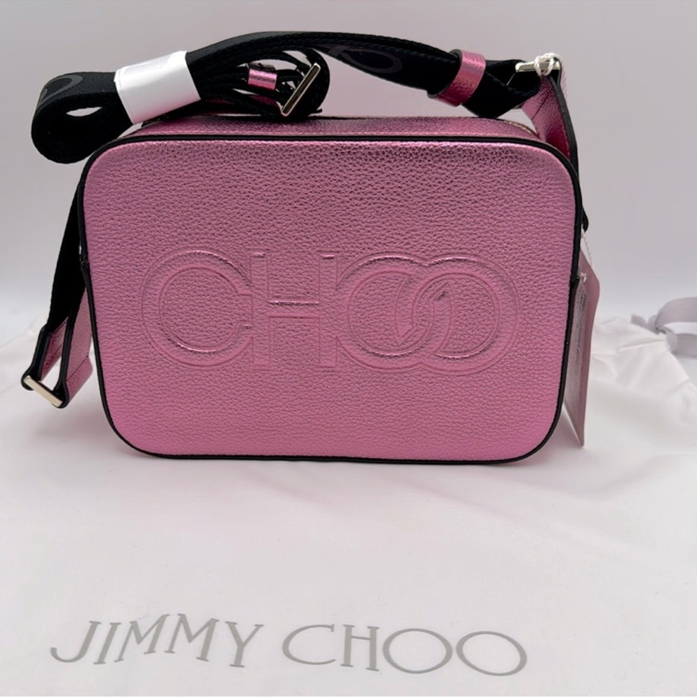 NWT Jimmy Choo Peony Pink Metallic Leather Camera Crossbody - Picture 3 of 12